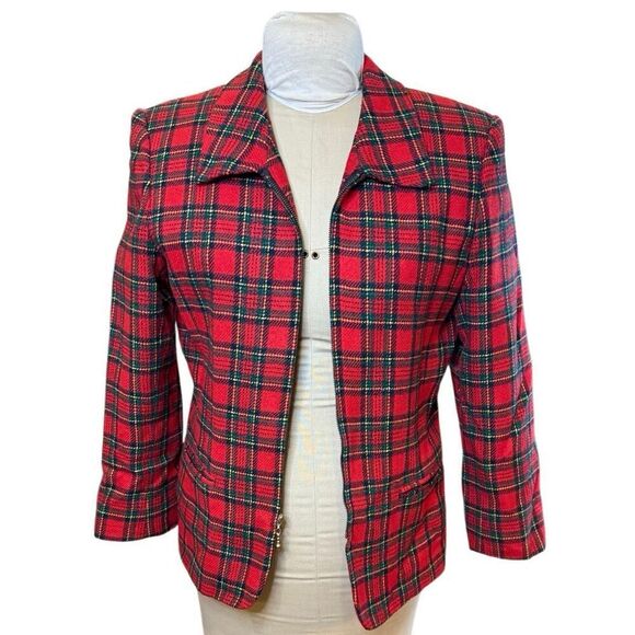 Norton McNaughton Shorts Suit 2 Pcs Blazer/Shorts Red/Green Tartan Sz. 8 Vtg - Picture 3 of 15